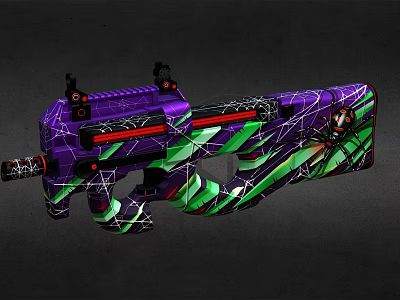 Modern Colored Gun With Purple Green Cracked Design And Red Accents On Dark Background 3d model