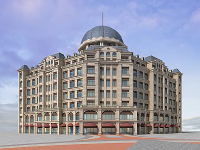 European Classical Corner Street Hotel Commercial Office Building 3d model