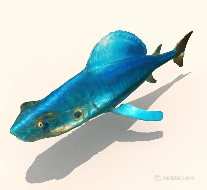 Artistic Blue Fish Sculpture Featuring Shiny Body And Detailed Fins 3d model 