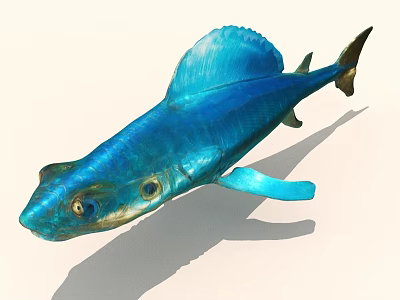 Artistic Blue Fish Sculpture Featuring Shiny Body And Detailed Fins 3d model