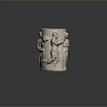 Artistic Cylindrical Sculpture Carving Featuring Detailed Human Figures And Classic Patterns