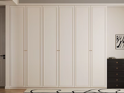 Modern White Vanity Interior With Black Chest Of Drawers And Wooden Floor 3d model