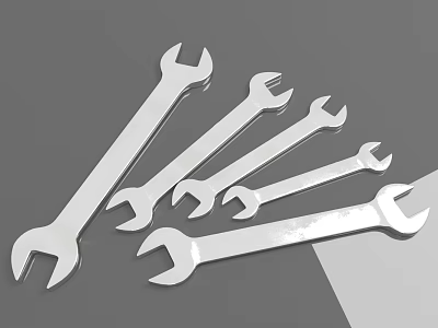Different Sizes Of Chrome Plated Steel Open End Wrenches For Hardware Tools 3d model