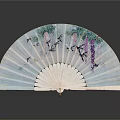 Traditional Chinese Fan Hanging Decor With Light Blue Surface And Wisteria Birds Design