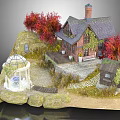 Rustic Cottage With Red Autumn Trees Glass Dome Gazebo And Stone Path