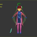 Anime Style Game Character In Black Patterned Qipao With Twin Tails And Gun