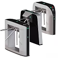 Silver Black Tripod Turnstiles With Green Indicator Lights For Security Access Control 3d model