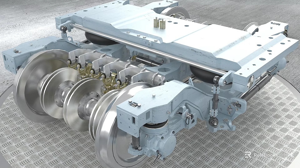 Heavy Duty Industrial Bogie Equipment with Metal Frame Multiple Wheels and Mechanical Components 3d model 