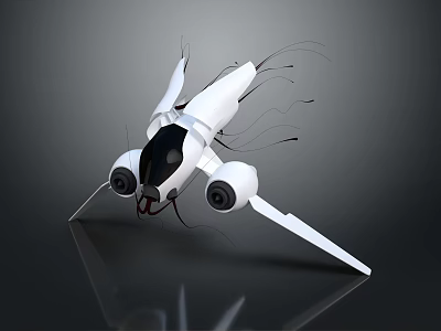 Futuristic White Aircraft With Black Engines And Sleek Aerodynamic Design 3d model