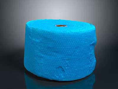 Blue Textured Roll with Cylindrical Shape and Reflective Base on Gray Background 3d model