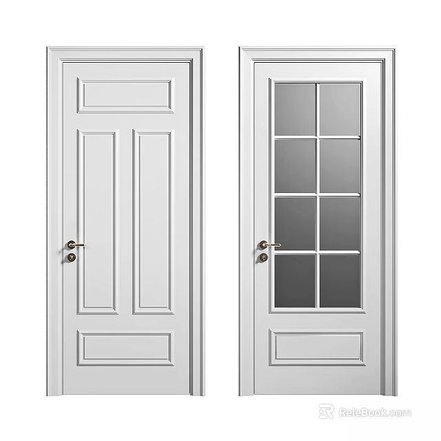 White Hinged Doors With Solid Panel And Glass Panel For Home Interior Design 3d model