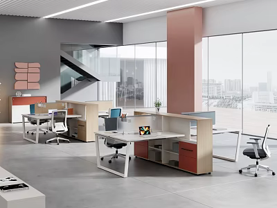 Modern Public Office Space Design With Open Layout And City View Windows 3d model