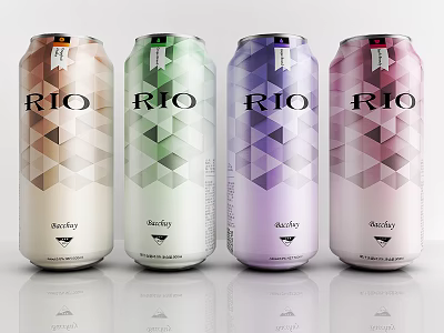 Four Colorful RIO Vodka Cocktail Cans With Geometric Patterns And Various Hues 3d model