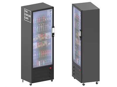 Commercial Upright Display Cooler with Transparent Glass Door and Wheels for Beverages and Snacks 3d model
