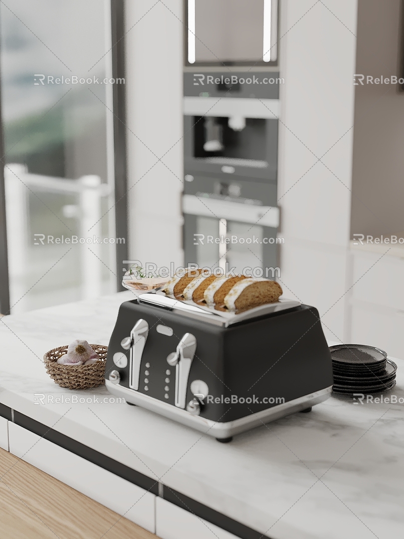 Modern Kitchen Ornaments Bread Machine Garlic Plate Wine 3d model