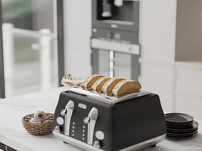 Modern Kitchen Ornaments Bread Machine Garlic Plate Wine 3d model