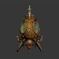 Steampunk Mechanical Fish Featuring Orange Body Blue Windows Pipes Claws And Hook