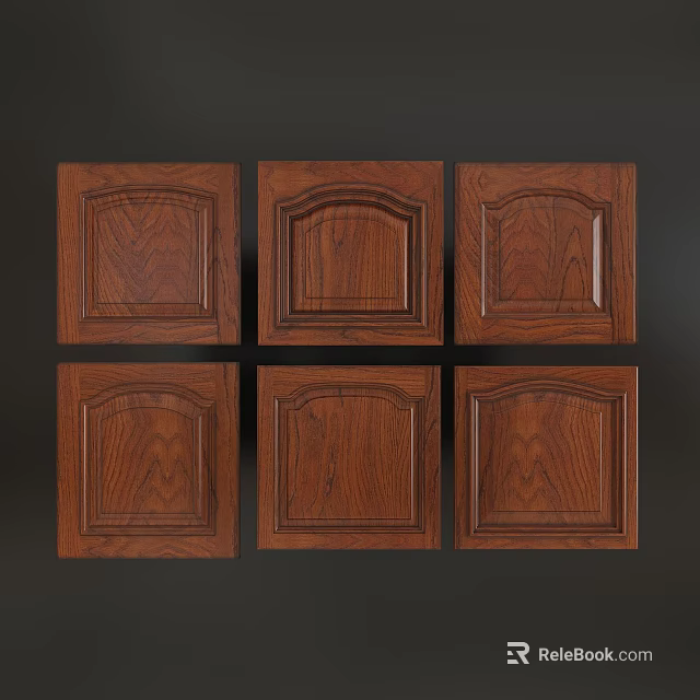 Six Varied Wooden Cabinet Door Panels With Carved Details And Wood Grain 3d model 