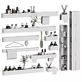 Stylish Bathroom Accessories Interior With Floating Shelves Towels Toiletries And Decorative Plants