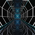 Futuristic KTV Interior Design With Geometric Hexagonal Structures And Blue Neon Lights
