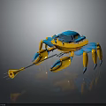 Mechanical Crab Character Design With Blue Shell And Yellow Claws 3d model
