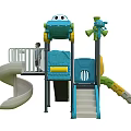 Kindergarten Outdoor Playground Structure With Blue Airplane Design Slides Stairs Windmill And Safe Features