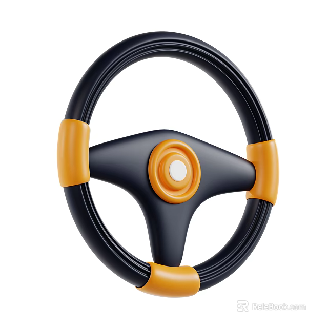 Car Steering Wheel With Black And Orange Accents And Central Round Button 3d model 
