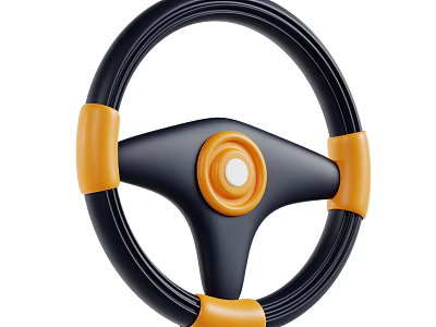 Car Steering Wheel With Black And Orange Accents And Central Round Button 3d model