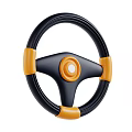 Car Steering Wheel With Black And Orange Accents And Central Round Button