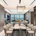 Modern Dining And Living Room Interior With Marble Table Crystal Chandelier And Sofa Area