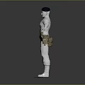 3D Model Man Wearing Beret With Utility Belt Toolbag Arms Outstretched With Tools On Floor