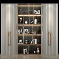 Elegant Modern Bookcase With Layered Shelves Books Clock And Decorative Sculptures