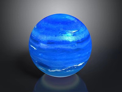 Blue Decorative Glass Sphere With Swirl Textures Shiny Surface And Reflective Base 3d model