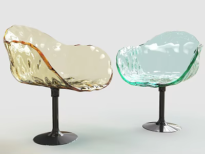 Transparent Accent Chairs in Amber and Green with Modern Stylish Black Metal Bases 3d model