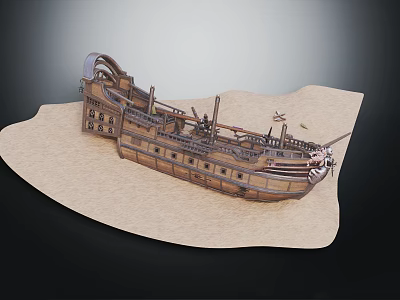 Vintage Wooden Ship Model With Detailed Masts And Classic Hull Design On Display Base 3d model