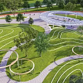 Scenic Park Landscape With Green Lawns Trees Winding Paths And Water View