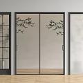 Modern Hinged Doors With Glass Panels And Tree Branch Patterns For Interior 3d model