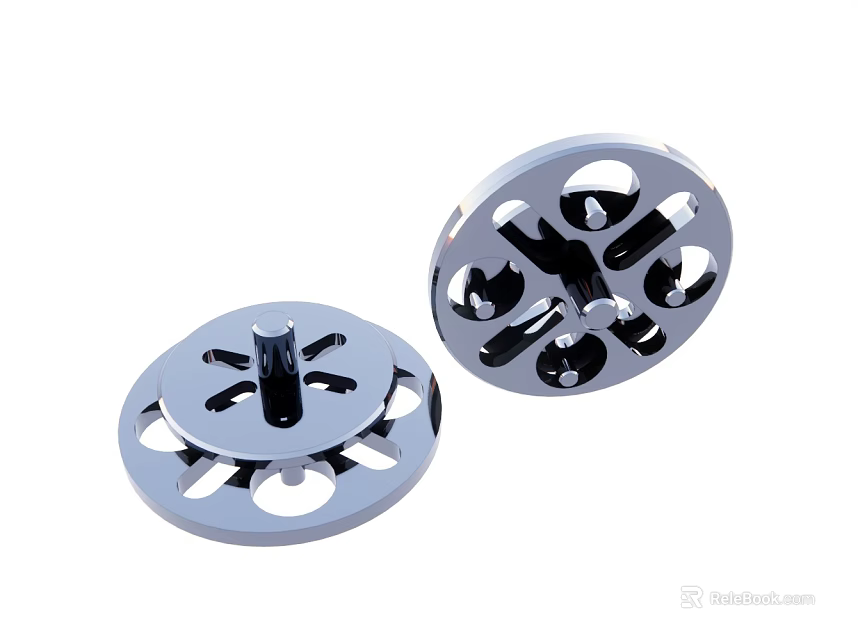 Two Silver Metal Mechanical Parts With Multiple Holes And Central Design 3d model 