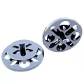 Two Silver Metal Mechanical Parts With Multiple Holes And Central Design