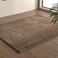 Brown Woven Square Rug on Indoor Wooden Floor With Green Plant
