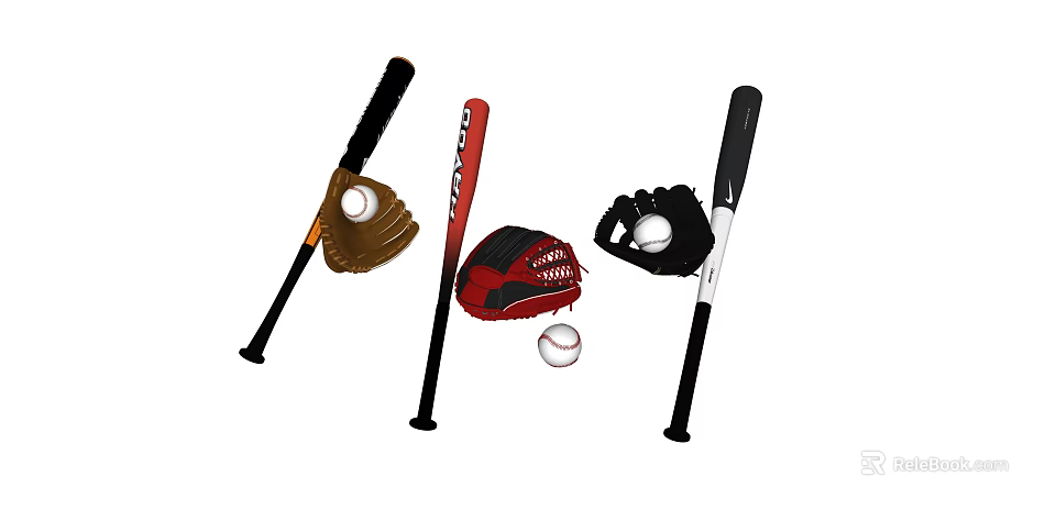 Professional Baseball Sports Equipment Including Bats Gloves And Training Balls 3d model 