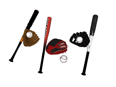 Professional Baseball Sports Equipment Including Bats Gloves And Training Balls 3d model