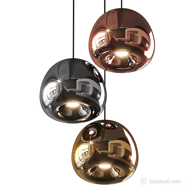 Modern Spherical Metallic Pendant Lights Hanging Illuminated In Black Copper Gold 3d model 