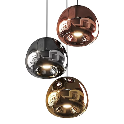 Modern Spherical Metallic Pendant Lights Hanging Illuminated In Black Copper Gold 3d model
