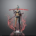 White Haired Female Character With Black And White Outfit Red Swords And Lightning Effects