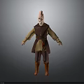Elderly Male 3D Character With White Hair Beard Brown Vest Red Pouch And Orange Boots