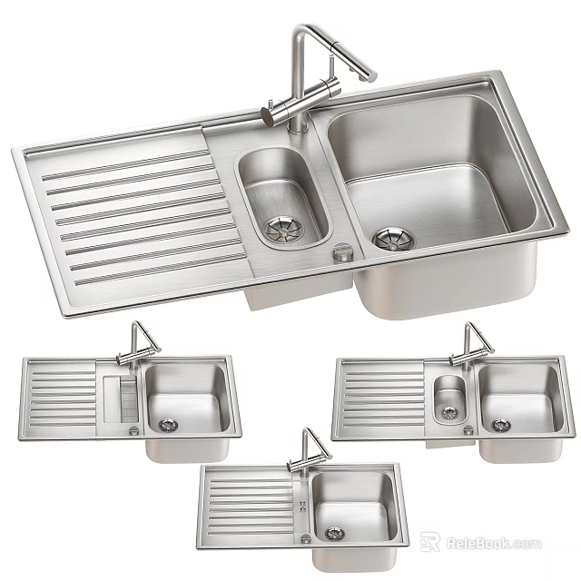 Stainless Steel Wash Basin With Double Bowl Drainer And Faucet Design 3d model 