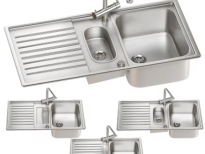 Stainless Steel Wash Basin With Double Bowl Drainer And Faucet Design 3d model