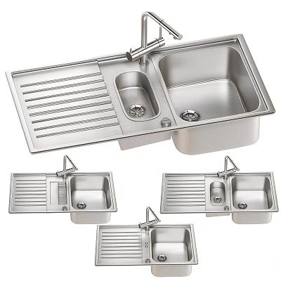 Stainless Steel Wash Basin With Double Bowl Drainer And Faucet Design 3d model