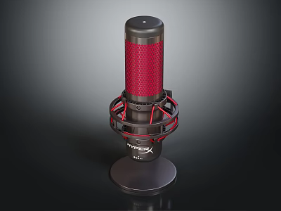 HyperX Studio Recording Microphone With Red Mesh Grille And Black Professional Base 3d model